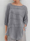 Solid 3/4 Sleeve Crew Neck Blouse For Women - Gray