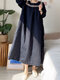 Contrast Color Loose Long Sleeve Crew Neck Casual Dress - Blue
