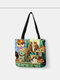 Women Canvas Cute Cartoon Oil Painting Cat Printing Waterproof Shopping Bag Shoulder Bag Handbag Tote - #12