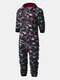 Men Camo Hipster Track Onesies Loungewear Thicken Zipper Hooded Jumpsuit With Mulit Pockets - Black