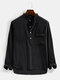 Mens Solid Color Chest Pocket Casual Basic Long Sleeve Henley Shirt - Black