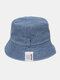 Unisex Washed Distressed Denim Solid Color Letter Cloth Label All-match Sunshade Bucket Hat - Light Blue
