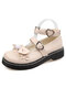 Women Cute Bowknot Embellished Hasp Comfy Mary Jane Shoes - Beige
