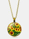 Vintage Landscape Printed Women Necklace Sunflower Pendant Clavicle Chain - Bronze