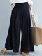 Solid Color Pleated Elastic Waist Casual Loose Wide-Leg Pants for Women - Navy