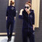 Gold Plus Thickening Sports Suit Female New Double-faced Cashmere Sweater Two-piece - Navy