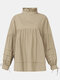 Solid Color Knotted Pleated Long Sleeve Ruffle Blouse for Women - Beige