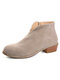 Plus Size Women Casual Comfy Suede V Shape Chunky Heel Zip Ankle Boots - Khaki
