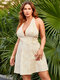 Plus Size Halter Plaid Backless Design Sleeveless Dress - Beige