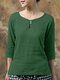 Blusa de manga 3/4 de algodón con detalle de botones lisos para mujer - Verde