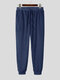 Plush Pajamas Pants Warm Home Trousers Solid Color Comfortable Long Jogger Pants - Navy