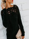 Off Shoulder Lace Crochet Long Sleeve Plus Size Sweater - Black