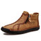 Men Vintage Hand Stitching Microfiber Leather Side Zipper Ankle Boots - Brown
