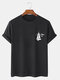 Mens 100% Cotton Sailboat Print Short Sleeve T-Shirt - Black