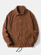 Mens Corduroy Solid Button Up Drawstring Hem Casual Jackets - Dark Brown