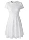 temperament fashion round neck short-sleeved lace dress - White