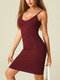 Solid Color Strap Backless Sleeveless Sexy Dress For Women - Wine Red