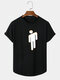 Mens Figure Pattern Curved Hem Cotton Short Sleeve T-Shirts - Black