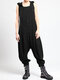Drop-crotch Solid Color Sleeveless Plus Size Hooded Jumpsuit - Black
