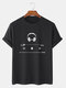 Mens Cotton Headphone Player Print Casual Short Sleeve T-Shirts - Black