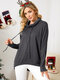 Women Solid Drawstring Casual Long Sleeve Knit Pullover Sweater - Dark Gray