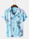Mens Tie Dye Print Light & Breathable Casual Short Sleeve Shirts - Blue