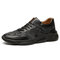 Men Hand Stitching Special Pattern Leather Splicing Lace Up Casual Shoes - Black