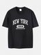 Plus Size Mens New York Letter Print 100% Cotton Fashion Short Sleeve T-Shirts - Black