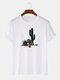 Mens 100% Cotton Cactus Print Crew Neck Casual Short Sleeve T-Shirt - White