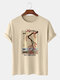 Camisetas de manga corta de algodón con estampado de flores de cerezo japonesas para hombre - Caqui