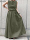 Leisure Solid Drawstring Sleeveless Casual Maxi Dress - Green