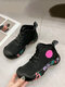 Women Stylish Casual Lace-up Soft Comfy Platform High Top Canvas Sneakers - Black