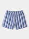 Men Vertical Striped Applique Water Resistant Comfy Board Shorts - Blue