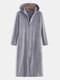 Men Flannel Plain Hooded Pajamas Robe Zip Down Thicken Thermal Warm Loose Comfortable Loungewear - Light Grey