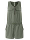 Zip Sleeveless Drawstring Sloid Jumpsuit With Pocket - Green