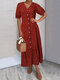 Vintage V-neck Summer Holiday Polka Dot Maxi Dress - Wine Red