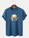 Mens 100% Cotton Cartoon Dog Slogan Print Casual Short Sleeve T-Shirts - Blue