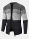 Mens Striped Colorblock Patchwork Zip Plush Lined Warm Knit Cardigans - Dark Gray