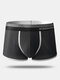 Men Sexy Mesh Boxer Briefs Nylon Breathable Striped Belt Mid Waist Underwear - Gray