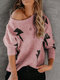 Printed O-neck Long Sleeve Casual Sweater For Women - Pink