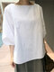 Solid Color Loose Crew Neck Half Sleeve Casual Blouse - White