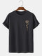 Mens Rose Print Crew Neck 100% Cotton Casual Short Sleeve T-Shirts - Black