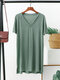 Solid Color V-neck Short Sleeve T-shirt - Lake Green