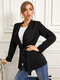 Solid Shawl Collar Belt Long Sleeve Blazer For Women - Black