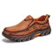 Men Outdoor Comfy Non Slip Soft Sole Business Casual Slip-on Leather Shoes - Brown