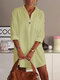 Solid Color Turn-down Collar Long Sleeve Blouse - Yellow
