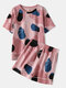Women Pajamas Short Set Cotton Color Block Print Casual Sleepwear For Summer - Pink