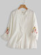 Flower Embroidered Lace Patchwork 3/4 Sleeve Blouse - White