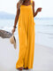 Solid Pocket Sleeveless Square Collar Wide Leg Jumpsuit - Yellow