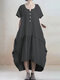 Casual Loose Solid Color Plus Size Dress for Women - Dark Grey